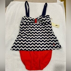 U.S. Polo one piece swimsuit. Size medium. NWT. White and blue with orange.‌‌